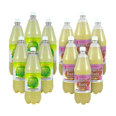 Mixed Carton (12x1.25lt) 6 x Cocobiotic Organic Gluten Free Liquid & 6 x Passionfruit Biotic Organic Gluten Free Liquid